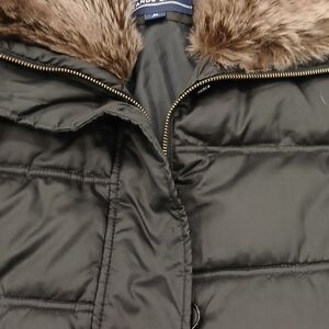 Black Puffer Jacket with Faux Fur Collar